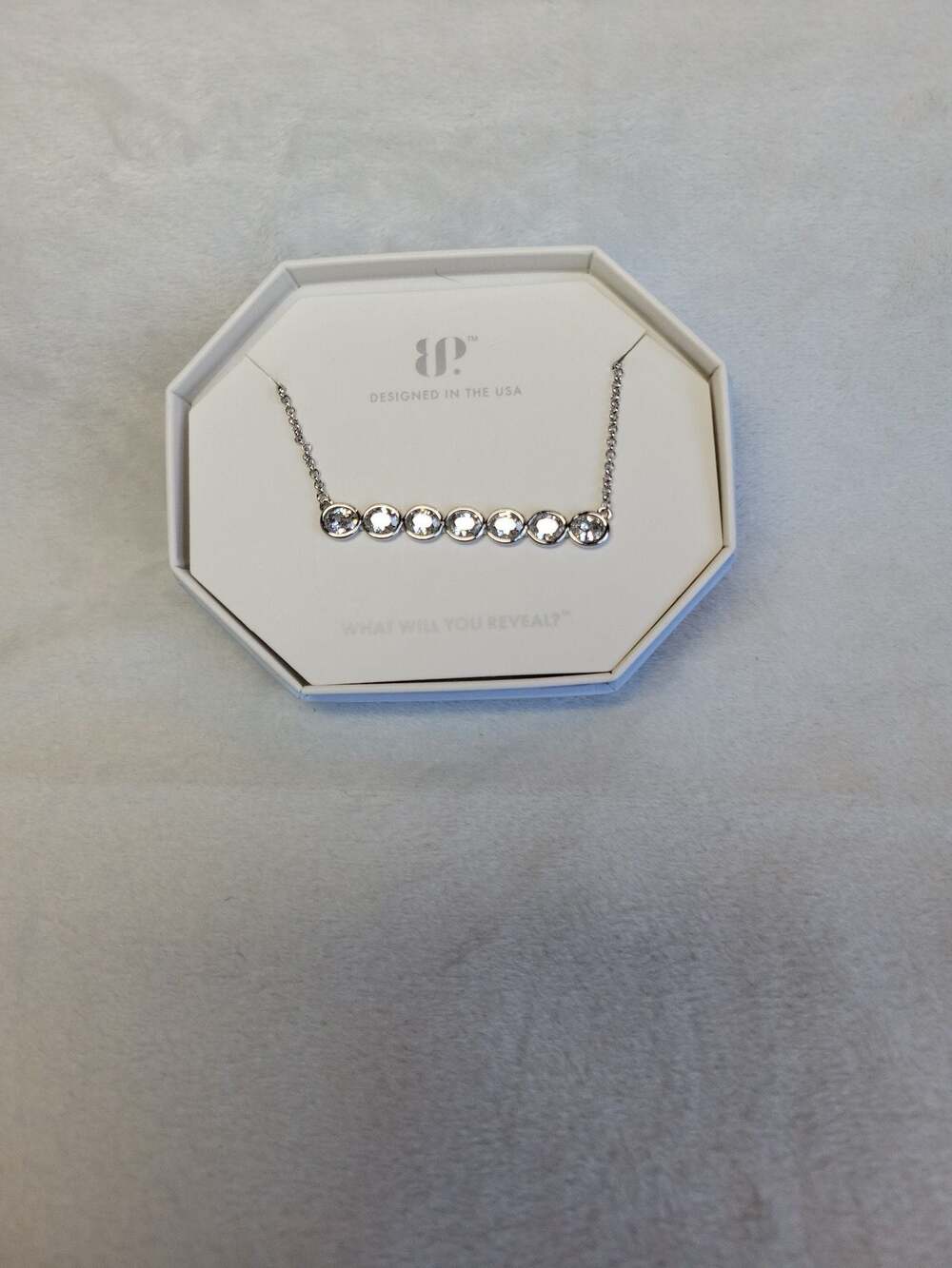 BP The Trace That Sparked Cubic Zirconia Rhodium Plated Bar Necklace